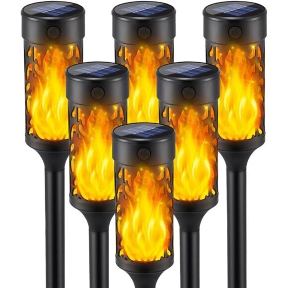 6Pcs Solar Lights Outdoor Waterproof, Flame Torches for Outside with Flickering - Picture 1 of 7